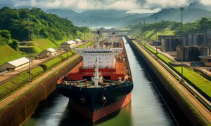 Panama Canal with ships passing through