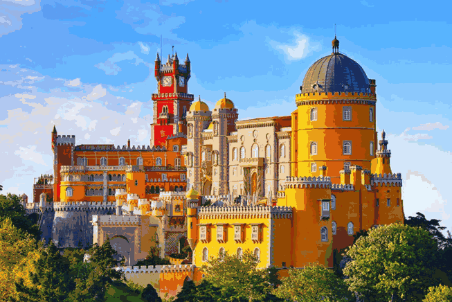 The colorful Pena Palace in Sintra, Portugal