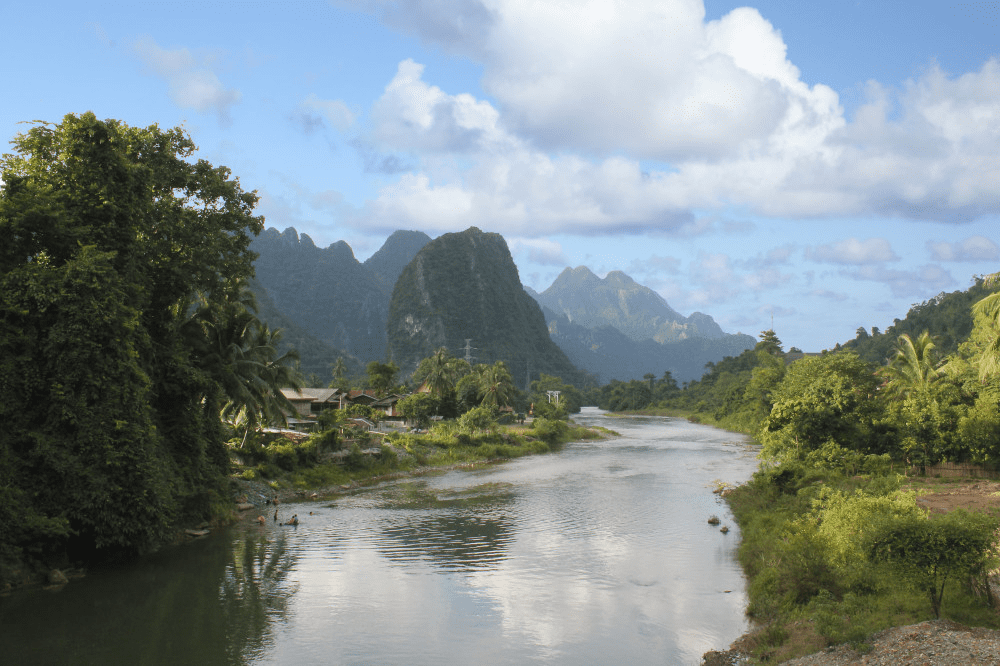 Kayaking at sunrise in Vang Vieng