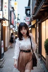 Woman walking through a traditional Japanese street in Kyoto