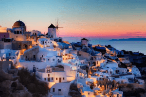 Santorini sunset over the caldera