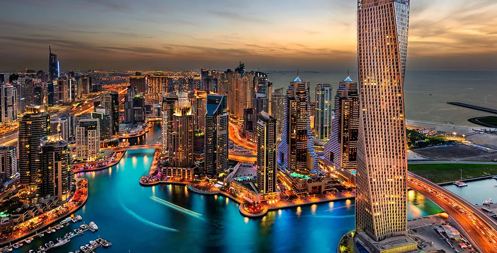 Dubai skyline with modern architecture.