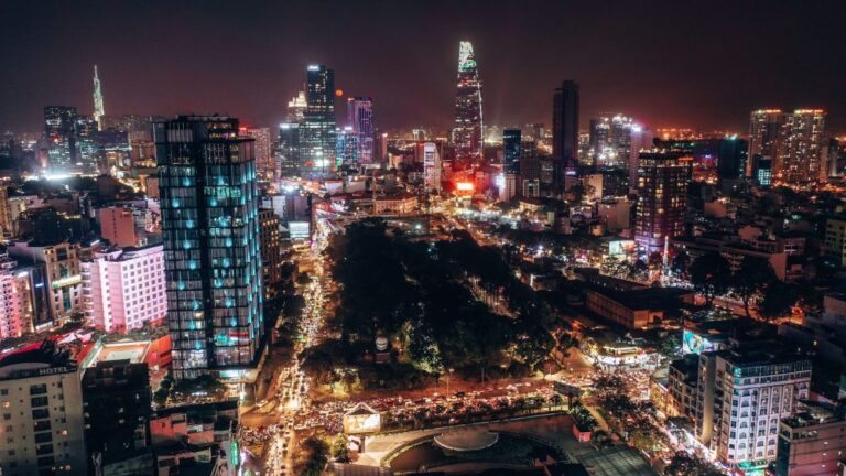 Ho Chi Minh City skyline at night, Vietnam.