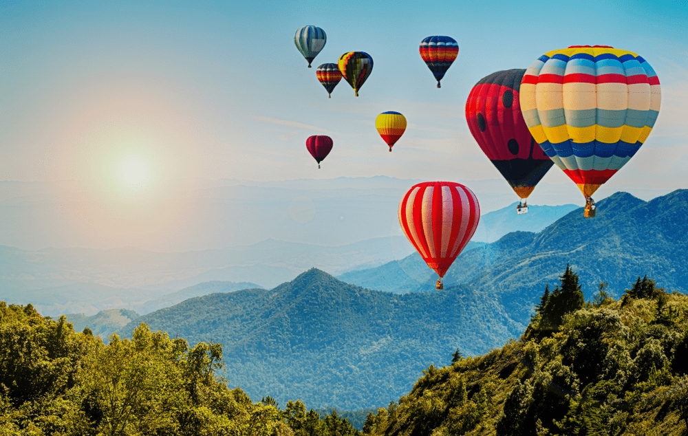 Hot air balloon view over Vang Vieng