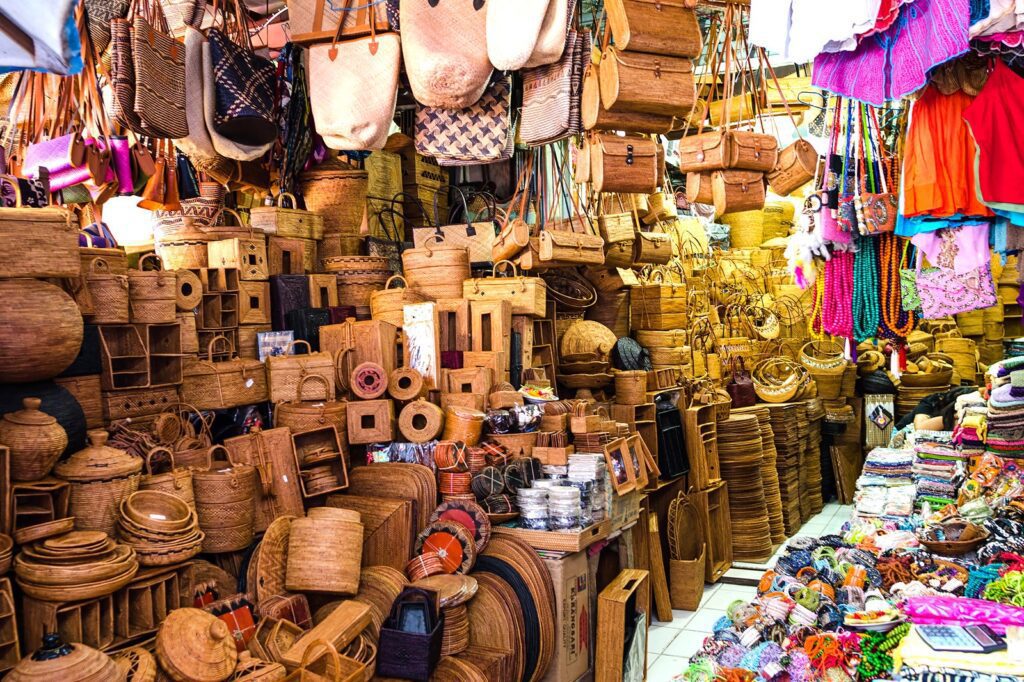 Traditional Balinese market showcasing local crafts and goods
