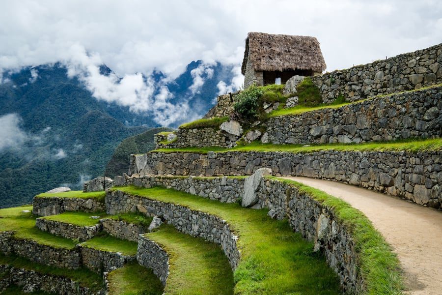 Trekkers on the Inca Trail surrounded by lush greenery